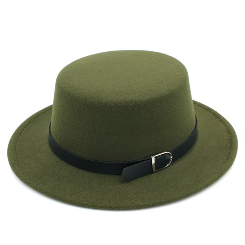 Damen Wollmischung Bootsmütze Seemann breite Krempe flaches Oberteil Bowlerkappen Gürtelschnalle - Bild 24 von 24