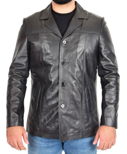 Mens Real Leather Reefer Jacket Casual Soft Blazer Style Mid Length Coat - Picture 8 of 37