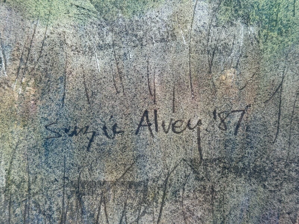 PINTURA ACUARELA ORIGINAL FIRMADA POR SUZIE ALVEY CASAS PAISAJE JARDÍN CIUDAD Foto 3 de 4