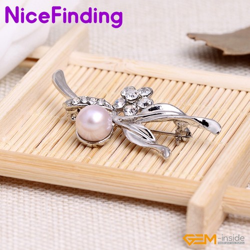 Pink Black Freshwater Cultured Pearl Beads Rhinestone Brooch Pin Jewelry Women - Photo 6 sur 27
