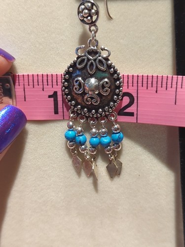 Vintage Style Turquoise Bead Sterling Silver Dangle Earrings - Picture 7 of 11