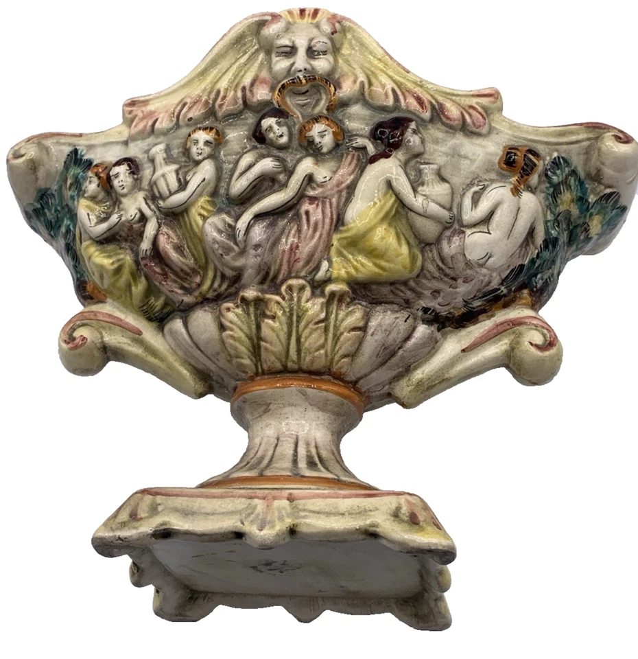 复古大号多色 Capodimonte 脚椭圆形墓地椭圆形碗面具面部阅读 — 第 2/4 张图片