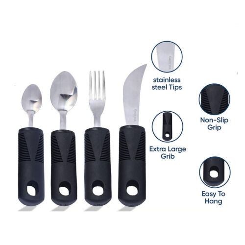 LARGE CUTLERY SET HANDLED ELDERLY DISABLED ARTHRITIS EASY GRIP EATING AIDS STEEL - Picture 2 of 8