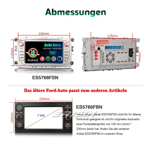 64GB Android 14 Autoradio Navi Ford Focus S/C-Max Galaxy Mondeo CarPlay Wifi GPS - Bild 20 von 24