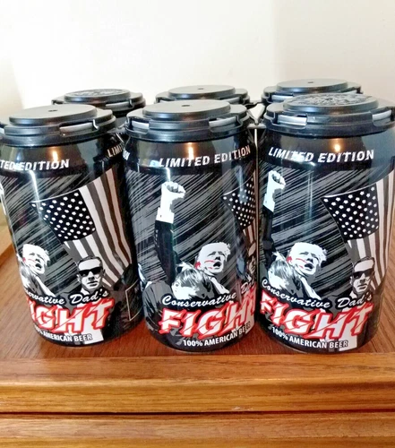Conservative Dad's Trump "FIGHT" Beer 6 Pak EMPTY Cans Collectable