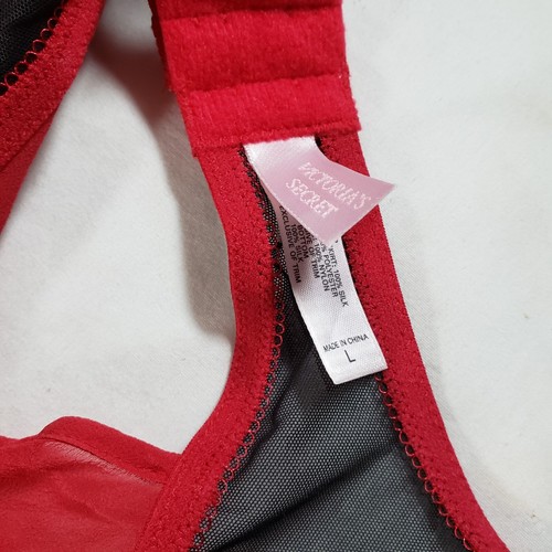 Victoria's Secret 100% Silk Milkmaid Chemise Slip Large Sheer Red Black - Picture 3 of 4