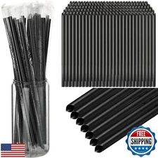 Gerrii 1000 Pcs Black Individually Wrapped Straws 10" Extra Long 6 mm Plastic