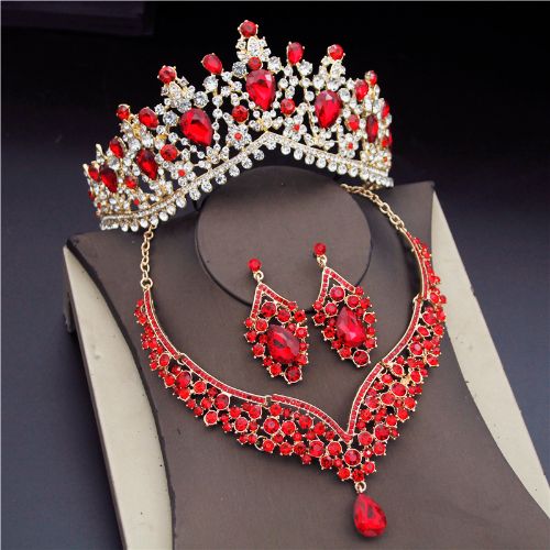 Set gioielli da sposa cristallo coreano diademi orecchini collana corona accessori - Foto 16 di 42