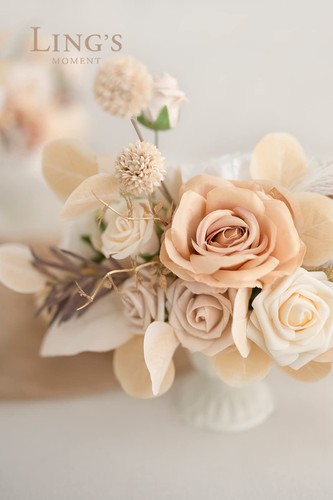 Ling's moment White & Beige Artificial Flowers with Vase Wedding Decor Center... - Picture 3 of 4