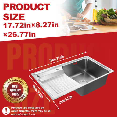 Stainles Steel Kitchen Sink Laundry Utility Sink with Washboard 29.5 inch - Picture 8 of 13