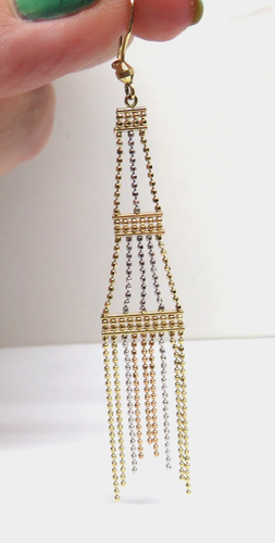 L@@K Beautiful Real 14K Multi-color Gold Fringe Tower DANGLING Earrings - Picture 3 of 10