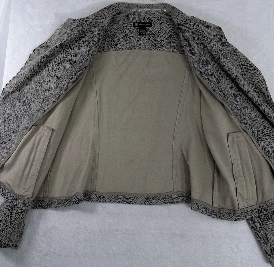 Chaqueta de moto de gamuza sintética INC International Concepts XL marrón estampado de serpiente para mujer Foto 3 de 4