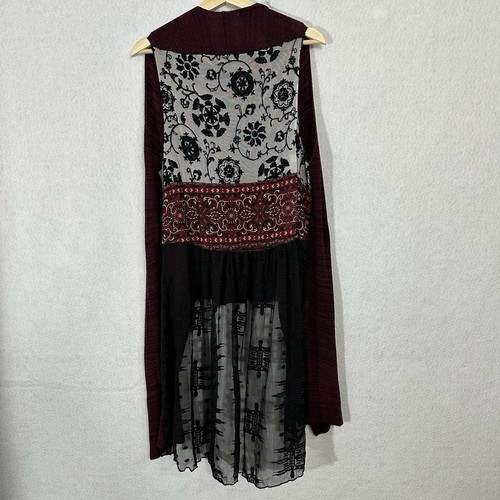 Chaleco Plumero John Mark Top Mujer M Granate Floral Bordado Oscuro Cabaña Otoño - Imagen 3 de 13