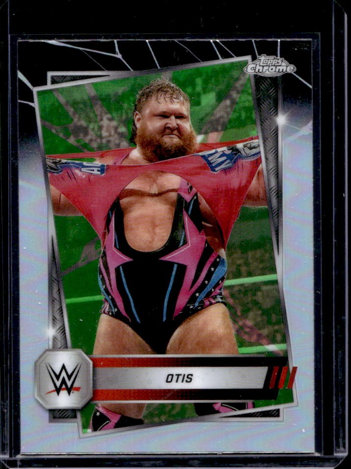 2025 Topps Chrome WWE Otis Neon Green and Black Refractor #45