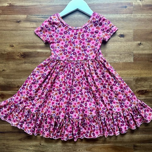 Girlhood Pink Purple Sophia Floral Ruffled Knit Short Sleeve Twirl Dress 4 - Picture 2 of 9