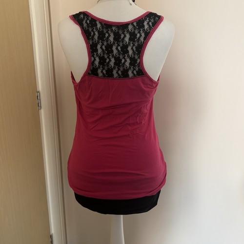 2000s Jane Norman mcbling pink and black lace Y2K vest top - Picture 7 of 13