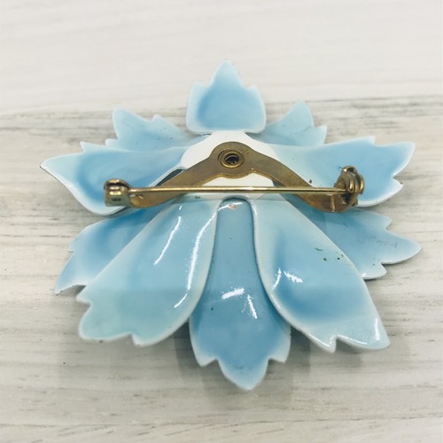 Spilla fiore smaltato vintage spilla azzurro dichiarazione floreale tenuta gioielli - Foto 7 di 24