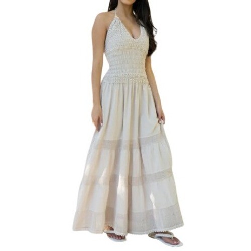 Blanco By Nature Carolina Maxi Sommerkleid L weiß Häkel Applikation Sommer Strand