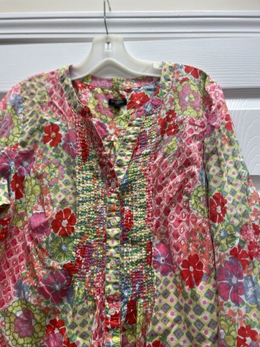 Talbots Womens 1X Multicolor Floral Blouse Button Pleated Bright Pit 23 27L Euc - Picture 6 of 7