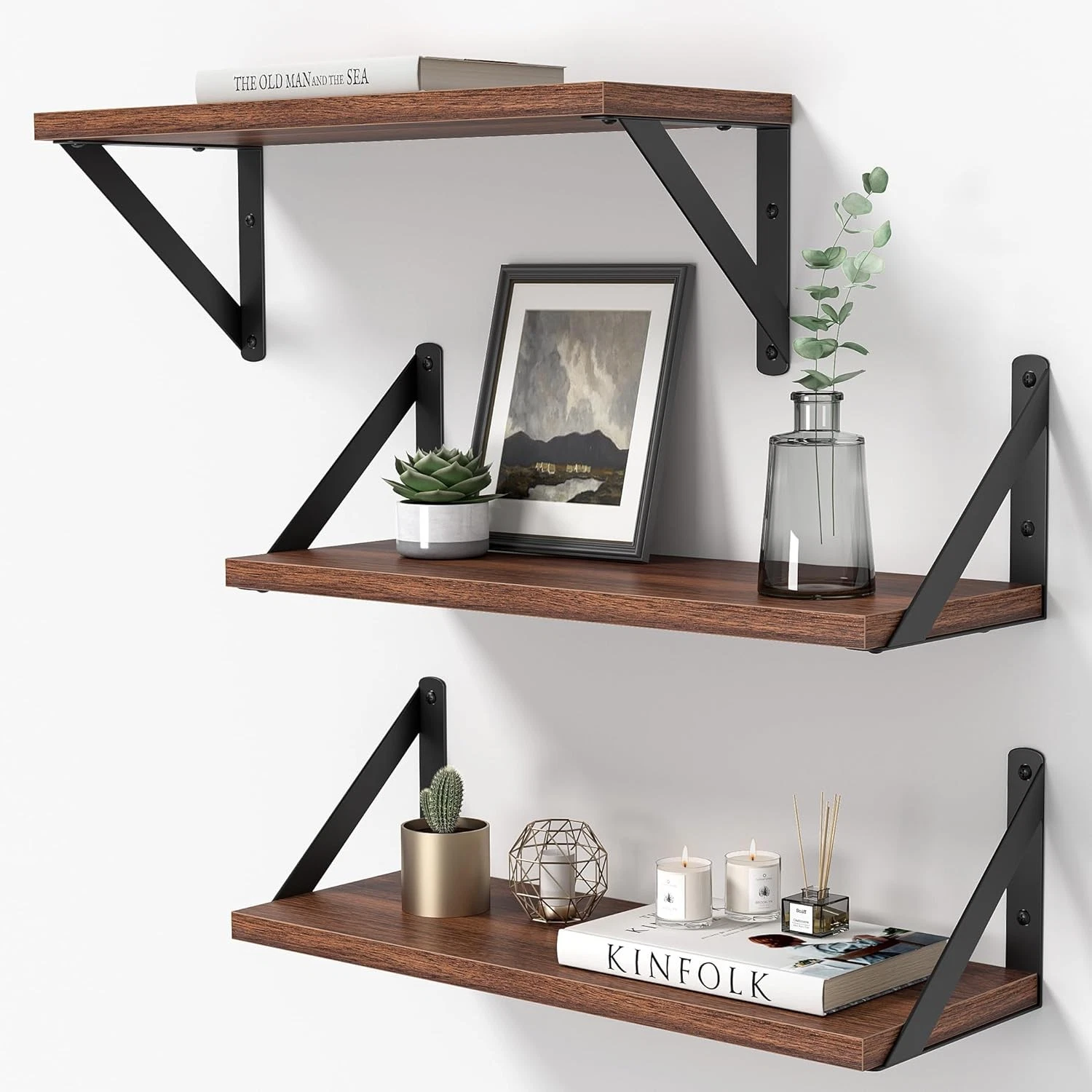 Floating Shelves Wall 16 Inch Long Wood Floating Shelves Set of 3 Wall Mounted
