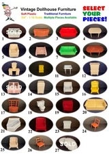 Vintage MARX 3/4" scale soft plastic Traditional style Dollhouse Furniture