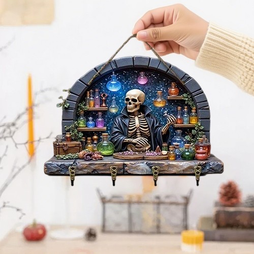 Halloween Deko Wandhaken Holz Schlüsselhalter Eingang Hängedeko - Bild 7 von 8