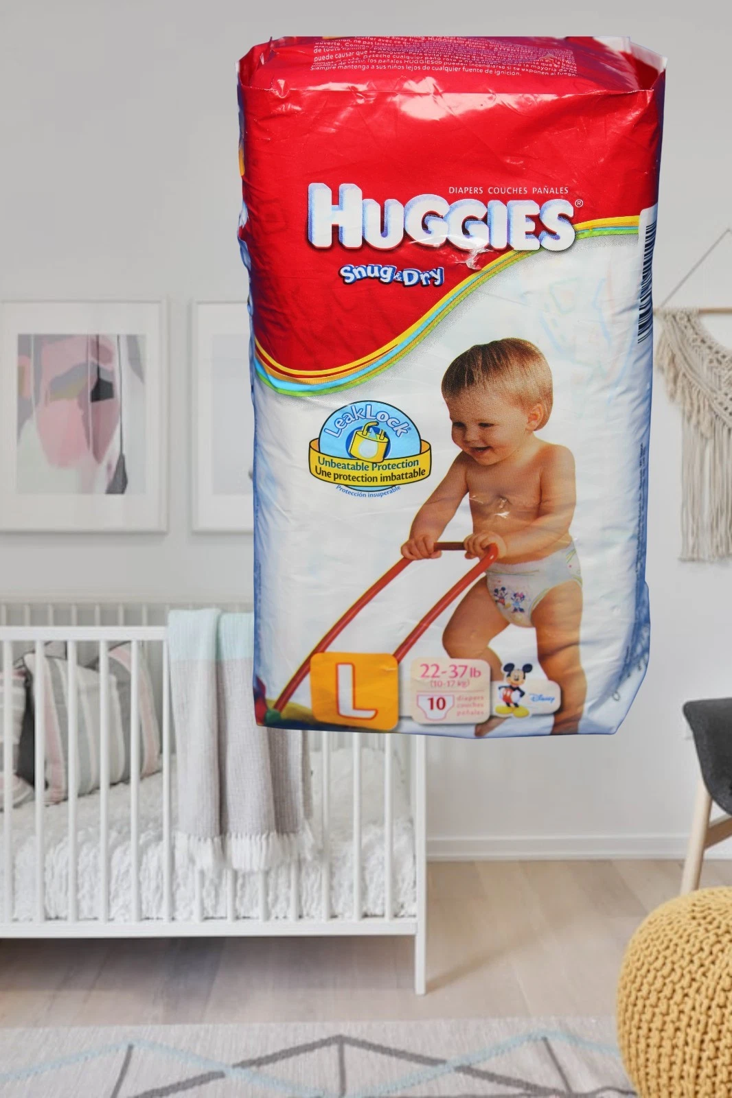 Huggies Snug And Dry Diapers Size Large Vintage 22-37 Lbs Mickey 10 Count