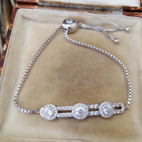 Pulsera Diamonique de plata de ley 925, brillantes diamantes simulados, deslizador - Imagen 5 de 7