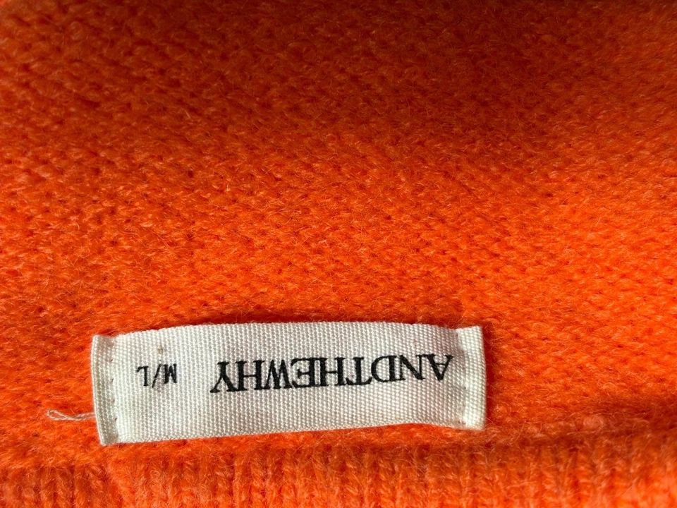 Suéter Andthewhy Cuello Redondo Mujer Talla M/L Naranja Mangas Globo Grueso Tejido Foto 3 de 4