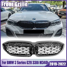 Glossy Black Front Kidney Diamond Grill Grille for 2019-2022 BMW G20 330i M340i