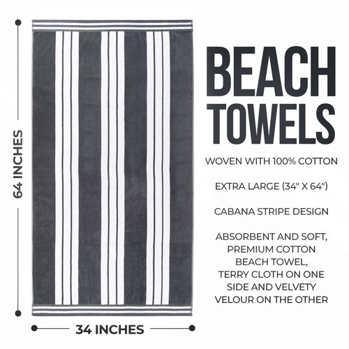 Cabana Stripe Large Oversized Cotton Beach Towel Of 1, 2, 4, or 6 - Bild 18 von 307