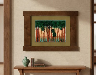 Mission Quarter Sawn Oak Framed Artwork Silent Forest - Walnut Finish