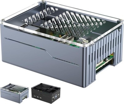 Miuzei Raspberry Pi 5 Gehäuse Support Top PCIe M.2 NVMe SSD Hat und Active