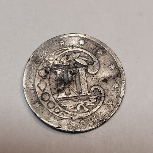 1857 Three Cent Piece Damaged Bent - Picture 2 of 2