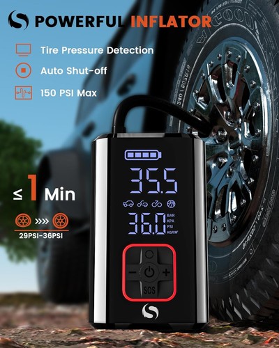 Compressore Aria Portatile 150Psi Batteria Ricaricabile, Palla, Auto, Moto, Bici - Foto 5 di 7