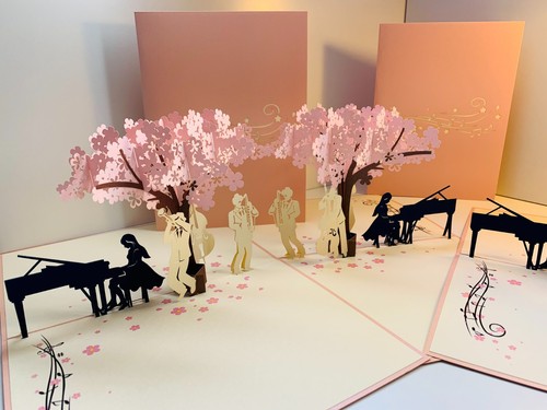 Origami Pop Cards Symphony Orchestra Music Band under Cherry Blossom Tree 3D Pop - Picture 7 of 10