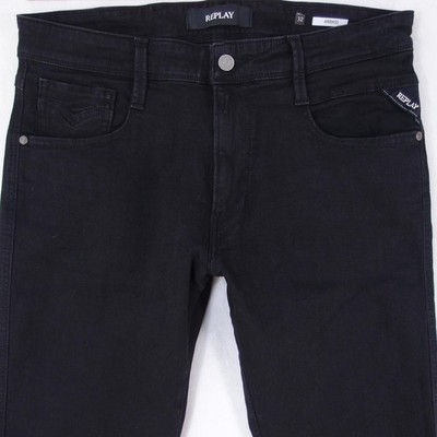 Herren Replay M914 ANBASS Stretch Slim Tapered Schwarz Jeans W32 L36