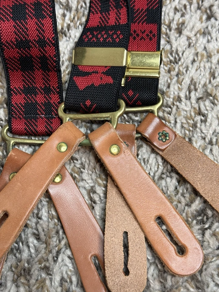 Polo Ralph Lauren клетчатые красные черные лосиные подтяжки скобы кожа зимние - Изображение 4 из 4