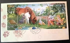 AUSTRALIA  PETS CAT DOG HORSE BIRDS 6 STAMP SOUVENIR SHEET  1996  FDC UNADDR