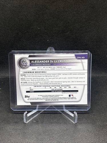 2025 Bowman Chrome Alessander De La Cruz Prospect Auto Autograph SP Rockies - Picture 2 of 2
