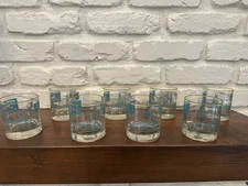 1968 Libbey Southern Comfort "Steamboat", set of 8 aqua & gold lowball glasses