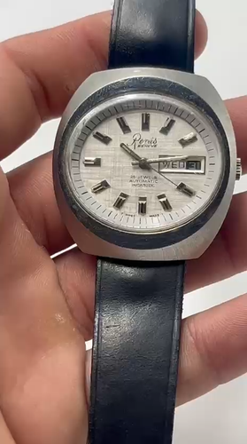 Vintage Renis Geneve Men's Automatic Watch Swiss Made 365552 Beige Dial Leather - Video 1 of 1