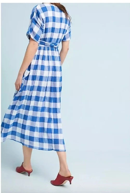 Vestido Mara Hoffman Ingrid Azul Guinga Cuadros Pequeño Anthropologie Foto 3 de 4