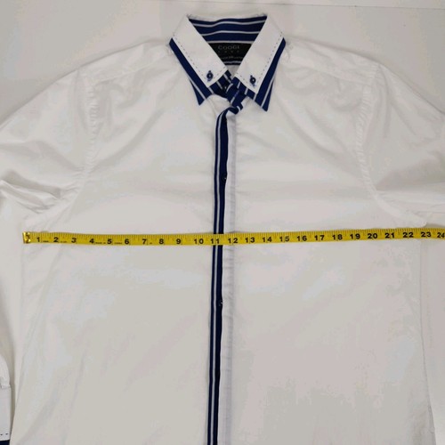 Coogi Luxe Stretch Shirt Mens Large Long Sleeve Button Down White Blue Flip Cuff - Picture 10 of 12
