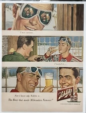 1950 Schlitz Beer Print Ad w/International Business Machines IBM Color Print Ad