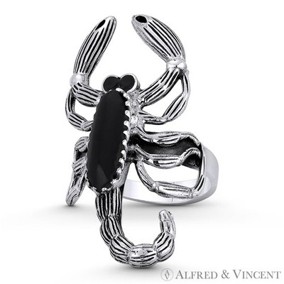 Statement-Ring Skorpion Sternzeichen Onyx rechts 0,925 Sterlingsilber Skorpion