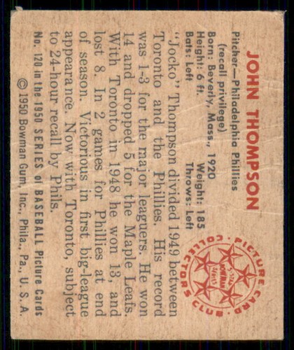 1950 Bowman #120 John Thompson - Picture 2 of 2
