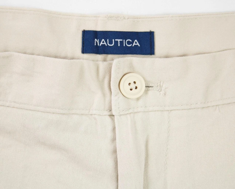 Bermuda Nautica Masculina Deck Shorts 36 Ajuste Clássico Zíper Frontal Plano Bege Mosca $59 NOVO - Imagem 3 de 4