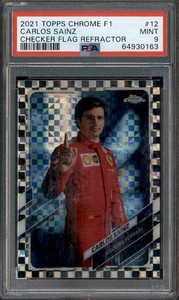 2021 Topps Chrome F1 Checker Flag Refractor #12 Carlos Sainz PSA 9