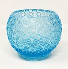 Vintage Fenton  Aqua Daisy and Button Glass Rose Bowl Vase